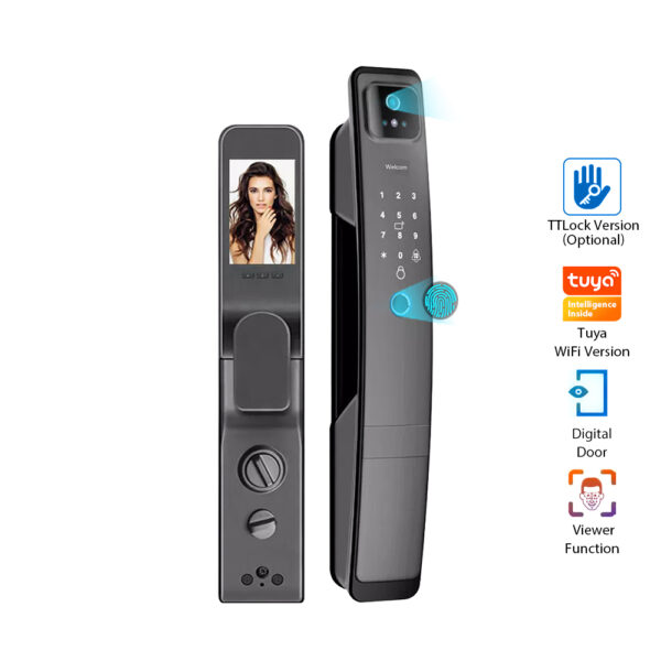 Aluminum Alloy Multibiometric Smart Fingerprint Door Lock With Video Door Phone